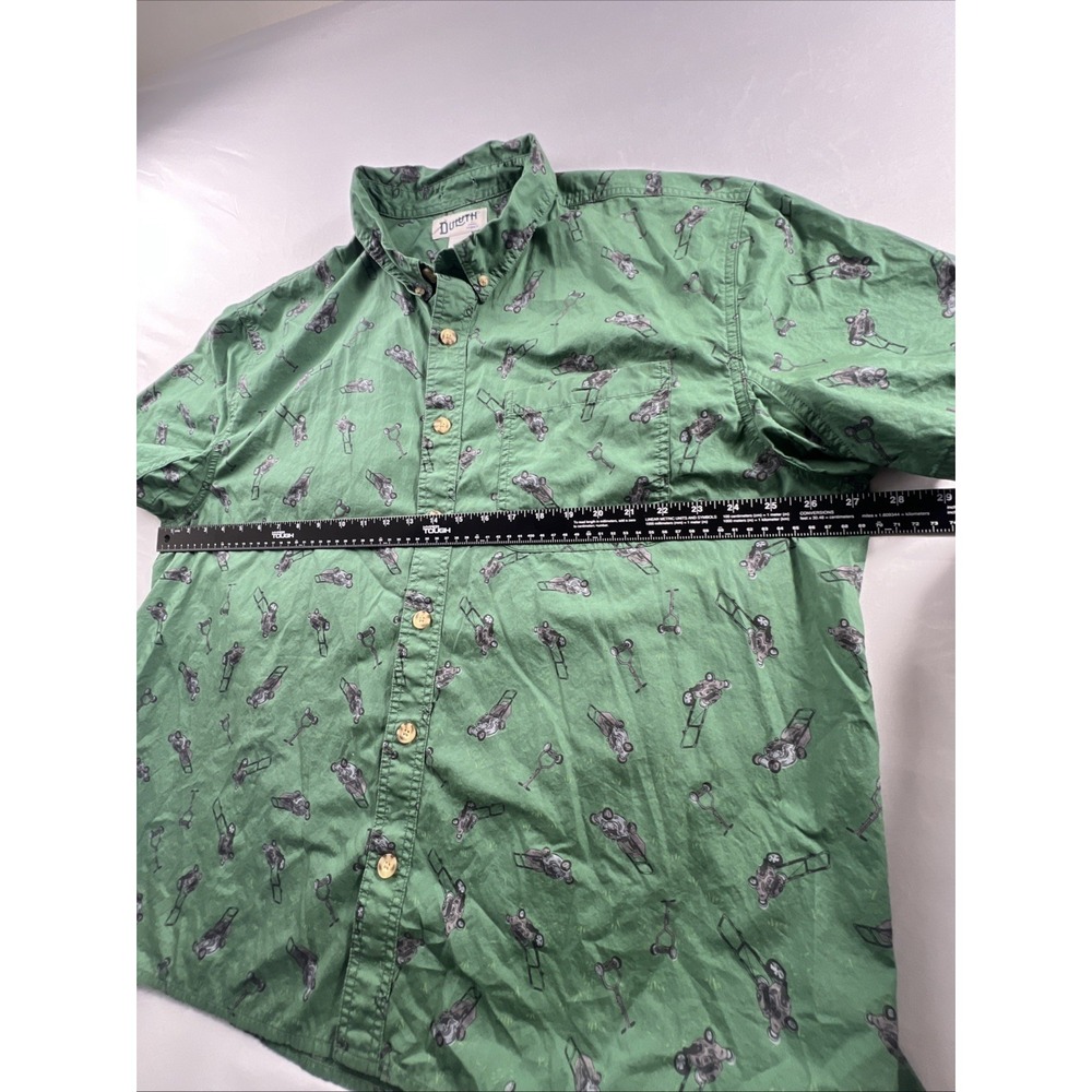 Duluth Trading Shirt Mens XXL 2XL Green Untucked Lawn Mower Print See All Pics - Picture 6 of 15